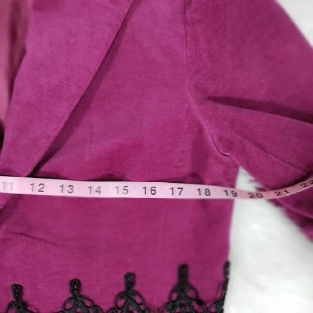 Maggy London Womens Fuchsia Blazer Jacket With Black Lace Trim Size 12 - Picture 8 of 14